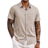 image:imageCOOFANDY Mens Button Down Shirts Short Sleeve Casual Summer Beach Vacation Wedding Shirt with PocketKhaki  Light Brown Plaid