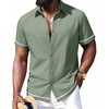 image:imageCOOFANDY Mens Button Down Short Sleeve Linen Shirt Casual Summer Beach Vacation ShirtsArmy Green