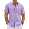 image:imageCOOFANDY Mens Button Down Short Sleeve Shirt Casual Cotton Summer Beach Wedding Linen Shirts with PocketLight Purple