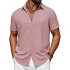 image:imageCOOFANDY Mens Button Down Short Sleeve Shirts Casual Summer Vacation Shirts Linen Beach Wedding ShirtPink