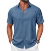 image:imageCOOFANDY Mens Casual Button Down Shirt Short Sleeve Summer Shirt for Beach Vacation Resort WearDenim Blue