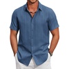image:imageCOOFANDY Mens Casual Button Down Shirts Short Sleeve Summer Beach Textured ShirtsGray Blue