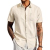 image:imageCOOFANDY Mens Casual Button Down Shirts Short Sleeve Textured Shirt Summer Beach Shirts with PocketBeige