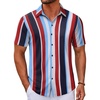 image:imageCOOFANDY Mens Casual Button Down Short Sleeve Shirts Untucked Wrinkle Free Shirt Stretch Dress ShirtsBluered Stripes