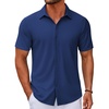 image:imageCOOFANDY Mens Casual Button Down Short Sleeve Shirts Untucked Wrinkle Free Shirt Stretch Dress ShirtsOcean Blue
