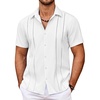 image:imageCOOFANDY Mens Cuban Guayabera Shirt Summer Beach Vacation Shirt Casual Short Sleeve Button Down Resort Wear01white