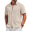 image:imageCOOFANDY Mens Cuban Guayabera Shirts Button Down Short Sleeve Shirt Casual Linen Summer Beach ShirtsBeige