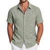 image:imageCOOFANDY Mens Short Sleeve Button Down Shirts Casual Linen Shirts for Men Textured Summer Beach ShirtLight Green