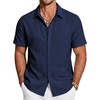 image:imageCOOFANDY Mens Short Sleeve Button Down Shirts Casual Linen Shirts for Men Textured Summer Beach ShirtNavy Blue