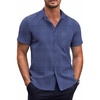 image:imageCOOFANDY Mens Short Sleeve Button Down Shirts Wrinkle Free Dress Shirts Casual Polka Dot Print Shirt with PocketBlue Plaidsquare