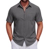 image:imageCOOFANDY Mens Short Sleeve Casual Button Down Shirts Summer Beach Wedding Textured Linen Shirt for MenAdark Grey