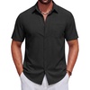 image:imageCOOFANDY Mens Short Sleeve Casual Button Down Shirts Summer Beach Wedding Textured Linen Shirt for MenBlack