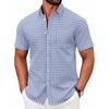 image:imageCOOFANDY Mens Short Sleeve Oxford Shirt Plaid Casual Button Down Shirts Summer Untucked Dress Shirt with PocketLight Blue Plaid