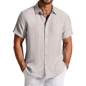 image:imageCOOFANDY Linen Shirts for Men Short Sleeve Button Down Shirt Casual Beach Summer Vacation Shirt with PocketLight Gray