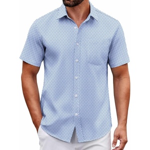 image:imageCOOFANDY Men Button Down Shirt Short Sleeve Casual Shirts Printed Dress Shirt with PocketLight Bluesquare