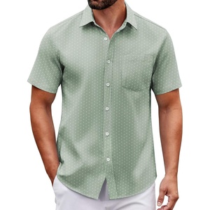 image:imageCOOFANDY Men Button Down Shirt Short Sleeve Casual Shirts Printed Dress Shirt with PocketLight Greenflower