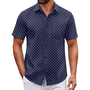 image:imageCOOFANDY Men Button Down Shirt Short Sleeve Casual Shirts Printed Dress Shirt with PocketNavy Blue Square