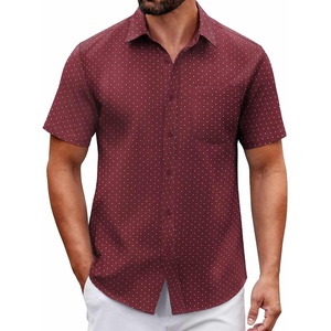 image:imageCOOFANDY Men Button Down Shirt Short Sleeve Casual Shirts Printed Dress Shirt with PocketWine Redpolka Dots