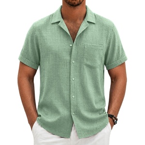 image:imageCOOFANDY Men Short Sleeve Button Down Shirts Summer Linen Textured Shirt Casual Beach Tops with Pocket01sage Green