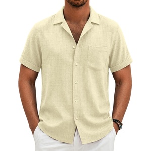 image:imageCOOFANDY Men Short Sleeve Button Down Shirts Summer Linen Textured Shirt Casual Beach Tops with PocketBeige