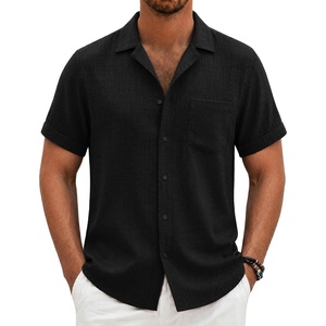image:imageCOOFANDY Men Short Sleeve Button Down Shirts Summer Linen Textured Shirt Casual Beach Tops with PocketBlack