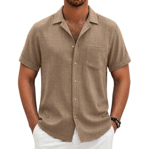 image:imageCOOFANDY Men Short Sleeve Button Down Shirts Summer Linen Textured Shirt Casual Beach Tops with PocketKhaki