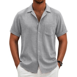 image:imageCOOFANDY Men Short Sleeve Button Down Shirts Summer Linen Textured Shirt Casual Beach Tops with PocketLight Gray