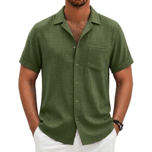 image:imageCOOFANDY Men Short Sleeve Button Down Shirts Summer Linen Textured Shirt Casual Beach Tops with PocketOlive Green