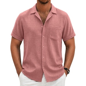image:imageCOOFANDY Men Short Sleeve Button Down Shirts Summer Linen Textured Shirt Casual Beach Tops with PocketPink