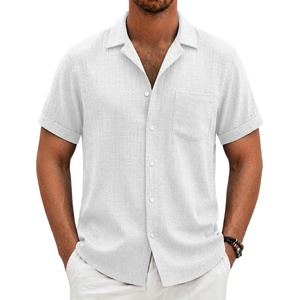 image:imageCOOFANDY Men Short Sleeve Button Down Shirts Summer Linen Textured Shirt Casual Beach Tops with PocketWhite