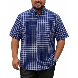 image:imageCOOFANDY Mens Big and Tall Shirts Short Sleeve Casual Button Down Plaid Shirt Wrinkle Free Dress Shirt with PocketDark Navywhite