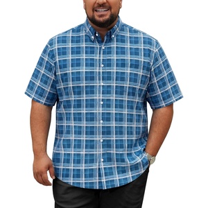 image:imageCOOFANDY Mens Big and Tall Shirts Short Sleeve Casual Button Down Plaid Shirt Wrinkle Free Dress Shirt with PocketGrey Bluewhite