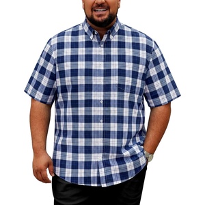 image:imageCOOFANDY Mens Big and Tall Shirts Short Sleeve Casual Button Down Plaid Shirt Wrinkle Free Dress Shirt with PocketNavywhite