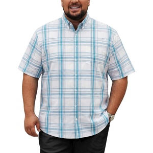 image:imageCOOFANDY Mens Big and Tall Shirts Short Sleeve Casual Button Down Plaid Shirt Wrinkle Free Dress Shirt with PocketWhiteblue