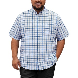 image:imageCOOFANDY Mens Big and Tall Shirts Short Sleeve Casual Button Down Plaid Shirt Wrinkle Free Dress Shirt with PocketWhitenavy