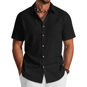 image:imageCOOFANDY Mens Button Down Shirt Short Sleeve Cotton Casual Summer Shirts Beach Vacation Linen Shirts for MenBlack