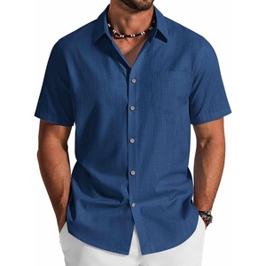 image:imageCOOFANDY Mens Button Down Shirt Short Sleeve Cotton Casual Summer Shirts Beach Vacation Linen Shirts for MenDenim Blue
