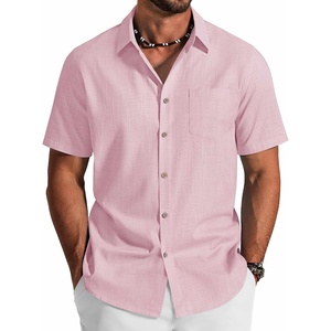 image:imageCOOFANDY Mens Button Down Shirt Short Sleeve Cotton Casual Summer Shirts Beach Vacation Linen Shirts for MenIcy Pink
