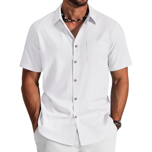 image:imageCOOFANDY Mens Button Down Shirt Short Sleeve Cotton Casual Summer Shirts Beach Vacation Linen Shirts for MenWhite