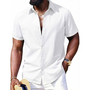 image:imageCOOFANDY Mens Button Down Short Sleeve Linen Shirt Casual Summer Beach Vacation ShirtsClear White