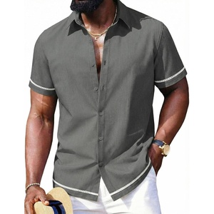 image:imageCOOFANDY Mens Button Down Short Sleeve Linen Shirt Casual Summer Beach Vacation ShirtsDark Grey