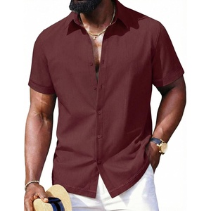 image:imageCOOFANDY Mens Button Down Short Sleeve Linen Shirt Casual Summer Beach Vacation ShirtsDark Red