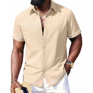 image:imageCOOFANDY Mens Button Down Short Sleeve Linen Shirt Casual Summer Beach Vacation ShirtsLight Apricot