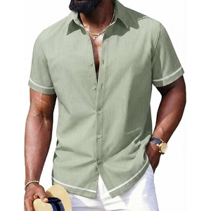 image:imageCOOFANDY Mens Button Down Short Sleeve Linen Shirt Casual Summer Beach Vacation ShirtsLight Green