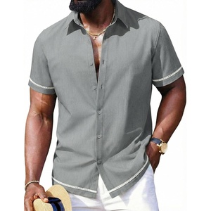 image:imageCOOFANDY Mens Button Down Short Sleeve Linen Shirt Casual Summer Beach Vacation ShirtsLight Grey