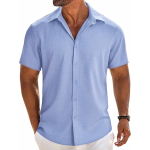 image:imageCOOFANDY Mens Button Down Short Sleeve Shirt Casual Beach Linen Shirts Wedding Summer Vacation ShirtBlue