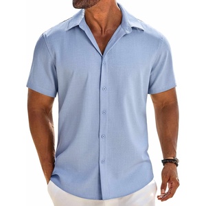 image:imageCOOFANDY Mens Button Down Short Sleeve Shirt Casual Beach Linen Shirts Wedding Summer Vacation ShirtClear Blue