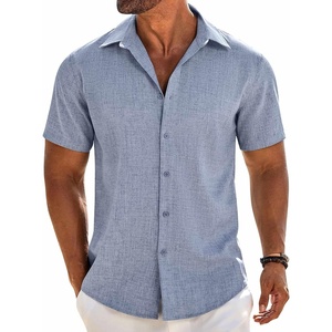 image:imageCOOFANDY Mens Button Down Short Sleeve Shirt Casual Beach Linen Shirts Wedding Summer Vacation ShirtDemin Blue