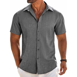 image:imageCOOFANDY Mens Button Down Short Sleeve Shirt Casual Beach Linen Shirts Wedding Summer Vacation ShirtGrey