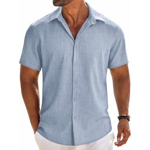 image:imageCOOFANDY Mens Button Down Short Sleeve Shirt Casual Beach Linen Shirts Wedding Summer Vacation ShirtLight Blue